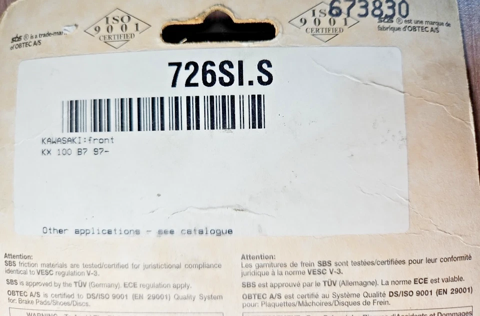 Pastillas de freno sinterizadas KX80 KX85 KX100 SBS726SI nuevas Foto 4 de 4