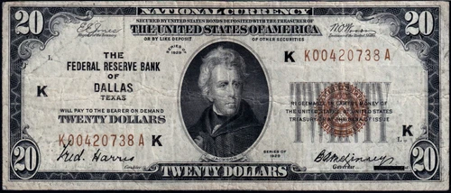 USPC FR#1870-K 1929 $20 FRBN (WANTED DALLAS) JONES/WOODS PMG 20 VF - Picture 4 of 5