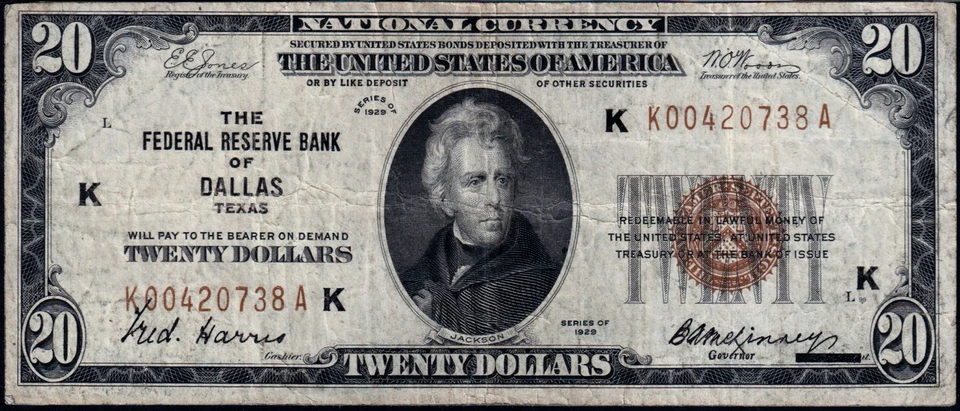 USPC FR#1870-K 1929 $20 FRBN (WANTED DALLAS) JONES/WOODS PMG 20 VF - Image 4 of 4