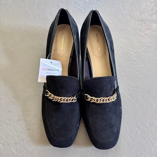 Liz Claiborne "Manhattan" Black Suede Heeled Loafer Pumps Size 11 NWT - Picture 2 of 10