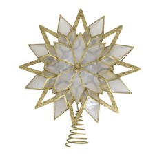 Kurt Adler 10-Light Capiz Treetop, Gold Glitter Star, 9.5"