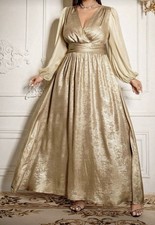 NEW Shiny Metallic Gold Blouse Dress Long Sleeve 3X 18 FULL Skirt 114" SWEEP