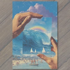 Art Print Rainbow Surf Sailboats Summer Beach Fantasy Surreal Ocean View