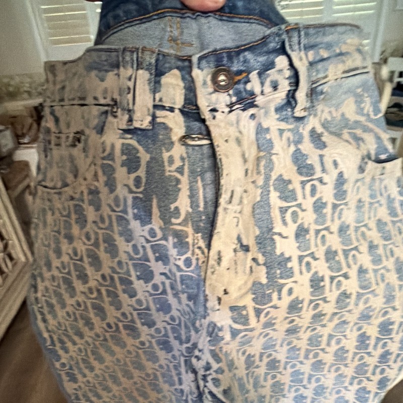 Dior Oblique Monogram Blue Denim Straight Jeans 5-Pocket Button, Size 32