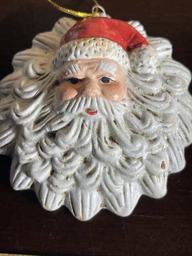 Pair Of Vintage Ceramic Santa Head Christmas Ornaments - Picture 5 of 7