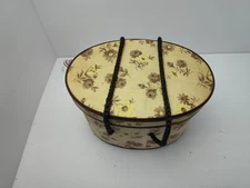 Vintage Fabric Covered Sewing Box w/Rope Handles Contains Vintage Sewing Notions