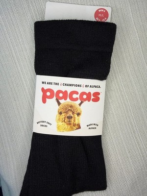 PACAS CREW ALPACA Mens Socks  M/L 7-10.5 Solid Black NWT!