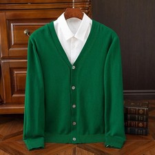 Men's Autumn Loose V-Neck Button Cashmere Blend Cardigan Sweater Knittwear Tops