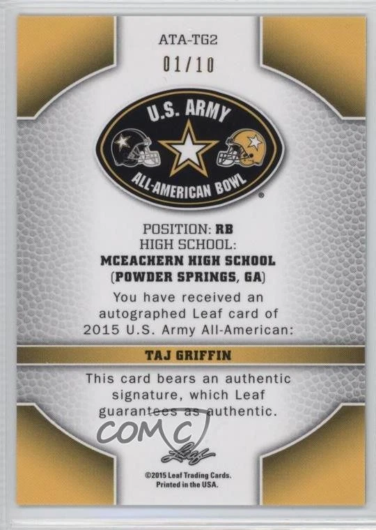 2015 Leaf US Army All-American Bowl Green Prismatic /10 Taj Griffin Auto - Image 2 of 2