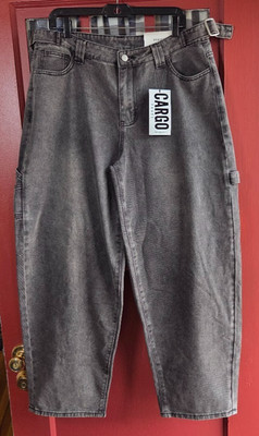 J for Justify Women's Gray High Rise Med Wash Cargo Barrel Jeans Size L NWT