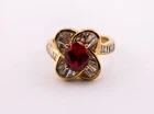 VINTAGE JD GOLD ON STERLING RED STONE COCKTAIL RING #14