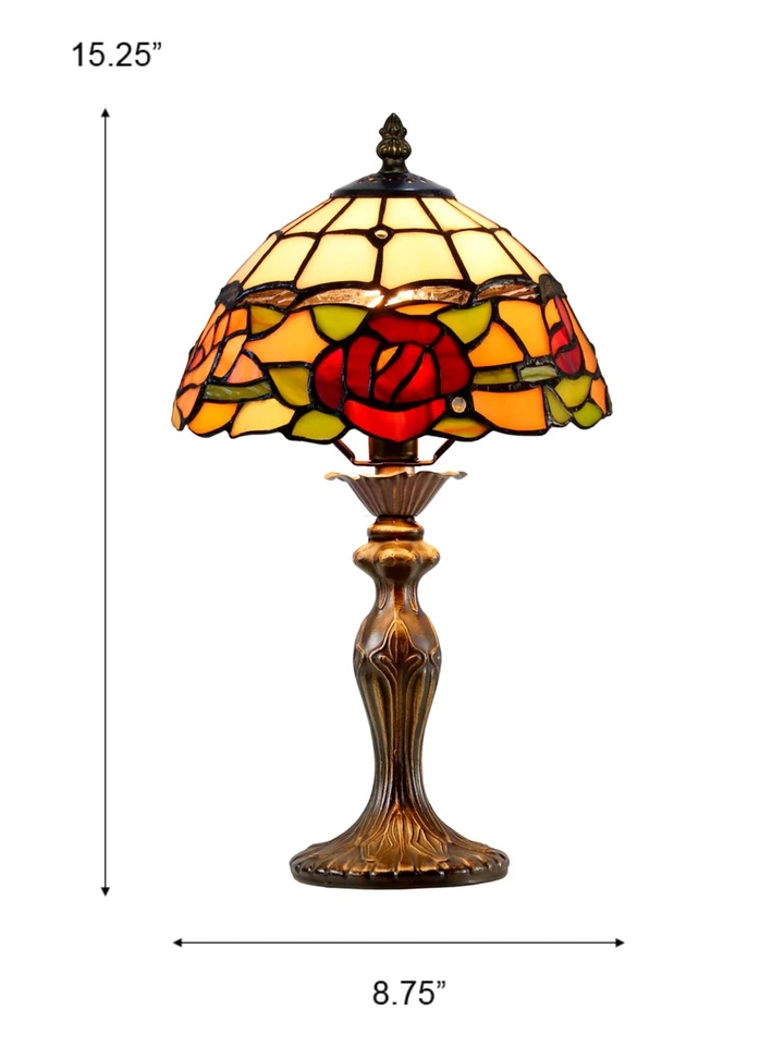 TA24005 Innsdale Rose Handmade Tiffany Accent Lamp, Antique Bronze Finish, 15... - Image 3 of 4