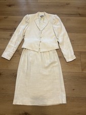 Vintage 80s Campus Casuals Ivory Skirt Set 2-Piece Puff Sleeve Blazer Size 1