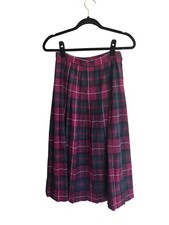 Vintage Preswick Moore Petites Pleated Plaid Wool Midi Skirt Women's 8