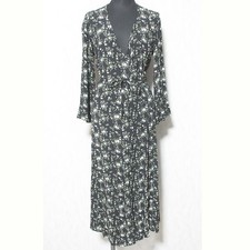 GANNI Floral Wrap Dress, Size 32, Black, 1577-399-0144 Women USED