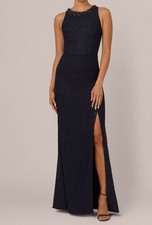 Adrianna Papell Women's Blue Lined Stretch Glittered Boucle Gown Size 4