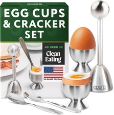 Egg Cups & Cracker Set - Egg Cups for Soft Boiled Eggs British - Stainless Steel
