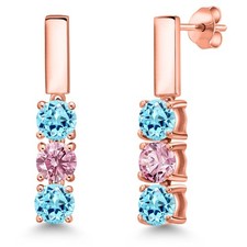 1.49 Ct Blue Apatite Pink Lab Grown Diamond 18K Rose Gold Plated Silver Earrings