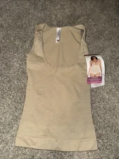 Curveez Open Bust Control Tank Stretch Shapewear Cami Top Tan Firm Small 4-6