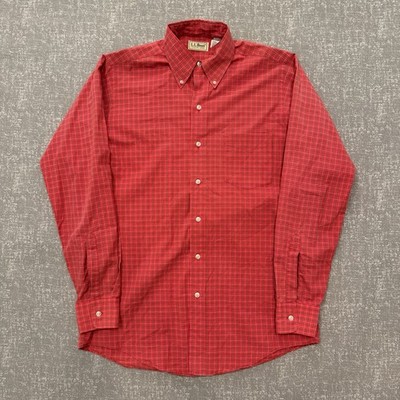 VINTAGE LL Bean Button Down Shirt Mens Medium Red Plaid Check Made USA Japan