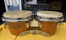 Vintage LYRA Japan Bongo Drum Set Orange Sparkle Wood Percussion Instrument