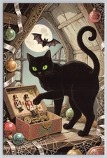 Black Cat & Toy Soldiers Halloween New 2025 Postcard UNP 4x6