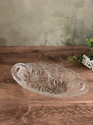Vintage Cottage Core Frosted Floral Glass Vanity Tray Grandma Core Decor