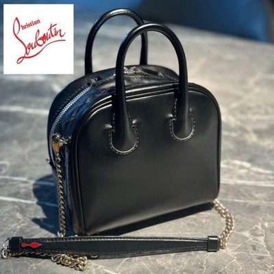 CHRISTIAN LOUBOUTIN Marie Jane Nano Top Handle Satchel Bag Black Leather Auth