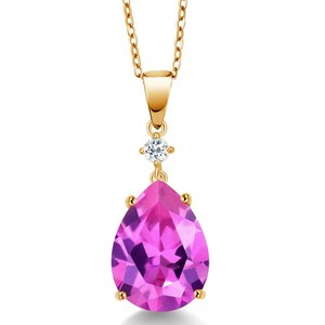 Authentic 18K Yellow Gold Plated Silver Pink Created Sapphire and White Topaz Pendant