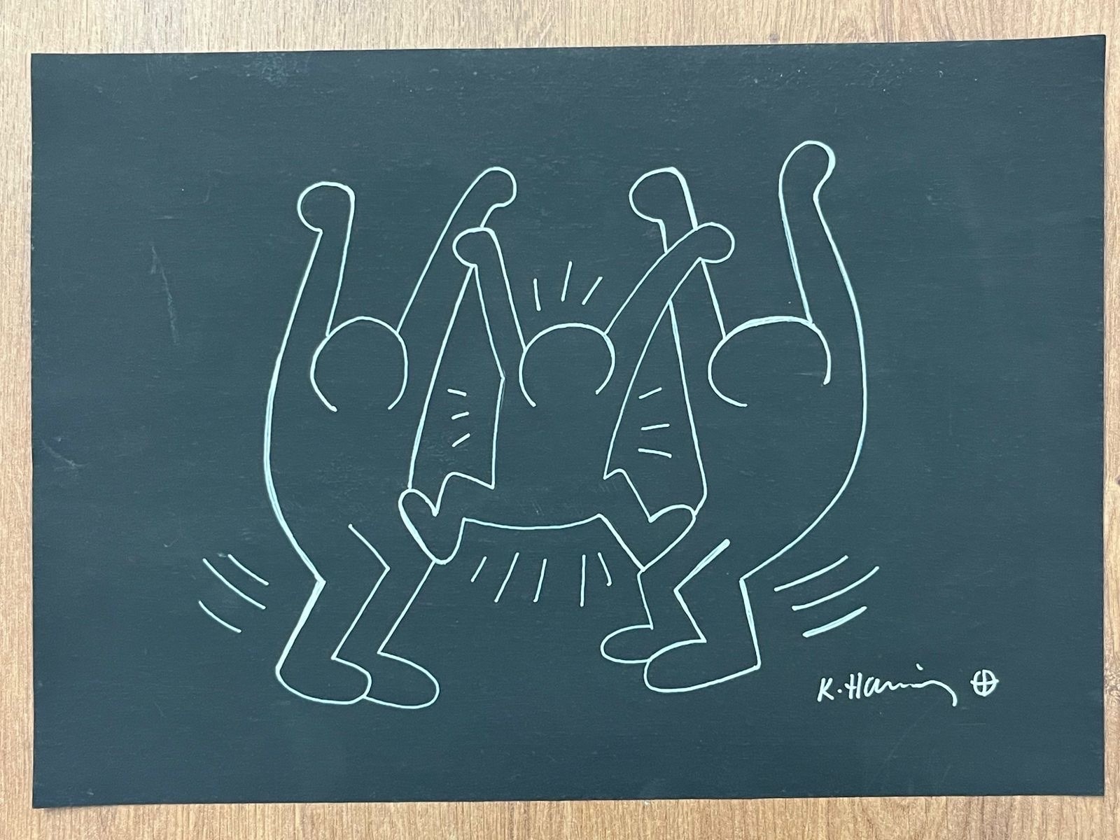 Keith Haring Drawing on paper (Handmade) signed and stamped