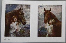 2 Wandbilder für die Puppenstube Mädchen mit Pferd ab 1910 (27174)