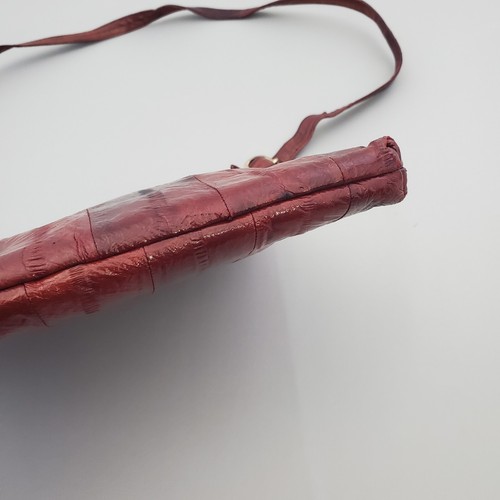 Bolso Bandolera Vintage Años 70 Piel de Anguila Cuero Rojo Sunco Cremallera Corea - Imagen 10 de 24