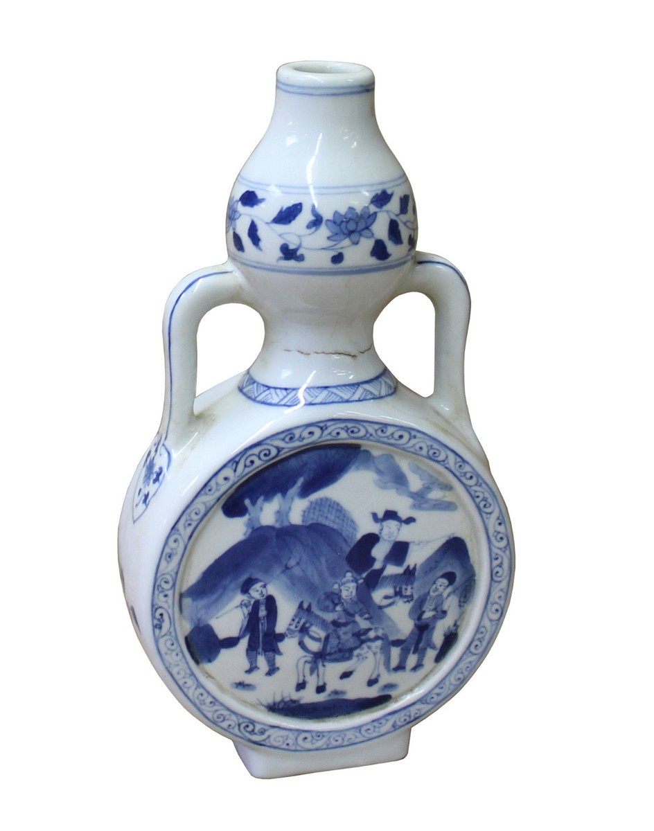 Chinese Blue White Porcelain People Theme Gourd Vase cs3023S Chinese Blue White Porcelain People Theme Gourd Vase cs3023S