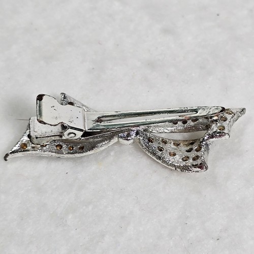 Vintage Rhinestone Bow Hair Clip Sparkling Silver Tone Sparkle Retro Pinup Glam - Picture 4 of 12