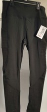 4-Inch-High Waisted Black Leggings with Side Dots and Pockets, Size: XL New