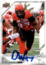 Derek Wiggan Signed 2019 Upper Deck CFL Football card Calgary Stampeders