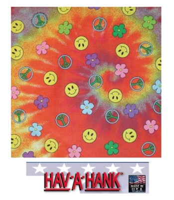 USA MADE Hav-A-Hank SMILE HAPPY PEACE TIE DYE BANDANA Face Mask Neck SCARF Head