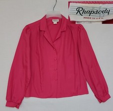 Vintage Rhapsody Hot Pink Long Sleeve Button Front Blouse Top Size 14 O4 
