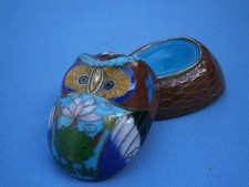 *****************   sch&ouml;ne Cloisonne Deckeldose in Eulenform   *****************