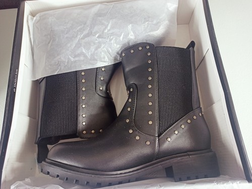 BNIB City Chic Size 39 8 Wide Fit MINKE Ankle Boot Black Biker Silver Studs - Picture 10 of 20