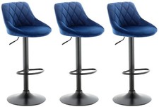 Velvet Bar stools SET OF 3  GREY, BLACK, PINK, BLUE, Matt Black Metal 3 CHAIRS