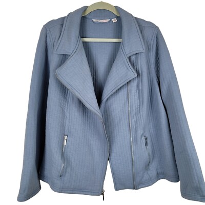 Isaac Mizrahi Live Sz XL Rib Stitched Moto Style Jacket Blue