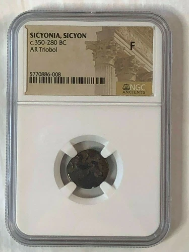 NGC Certified F, Ancient Greek, Sicyonia Sicyon, c.350-280 BC. AR Triobol. Dove