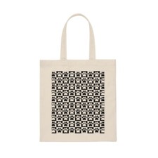 Black and White Dog Paw Print in Squares Canvas Tote Bag