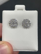 2 Ct Round Cut Moissanite Cluster Stud Earrings 14K White Gold Plated 925 Silver