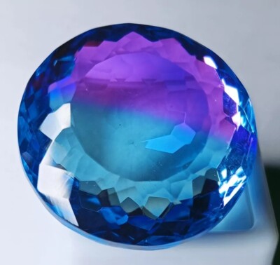 91.49 Ct Lab Created Big Tourmaline Bi-Color EGL Certified Round Cut Gemstone
