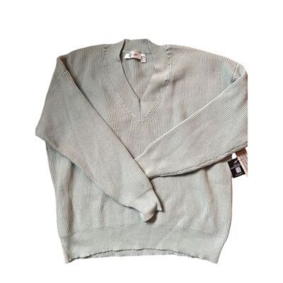 RD Style Light Green Ribbed V-Neck Sweater Cozy Oversized Knit Pullover L/G