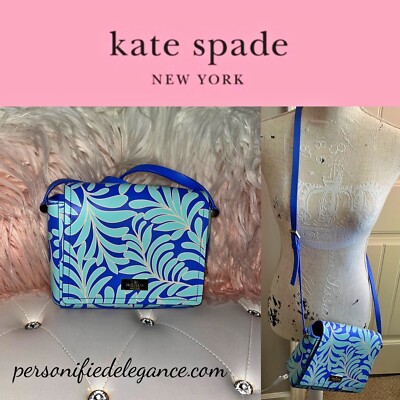 NEW Kate Spade Arbour Hill Avva Printed Seaferns Blue Smooth Leather Crossbody