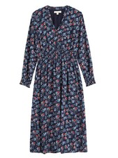 EX SEASALT Navy Inky Rock Flower Dark Night Stone Pipers Midi Dress Size 12 