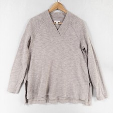 J. Jill Pure Jill Sweater Womens Sz Small PETITE Gray Pullover Side Slits V Neck